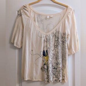 Anthropologie MOTH Cream Puff Sleeve Graphic T-Shirt